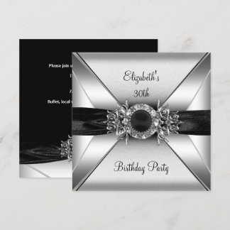 30th Birthday Diamond Jewel Black White Silver Invitation