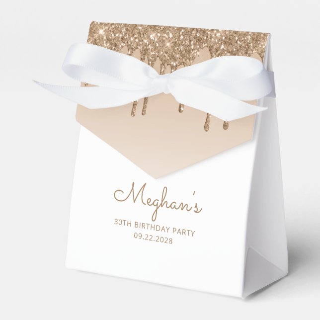 30th Birthday Elegant Gold Glitter Drip Script Favor Box (Front Side)