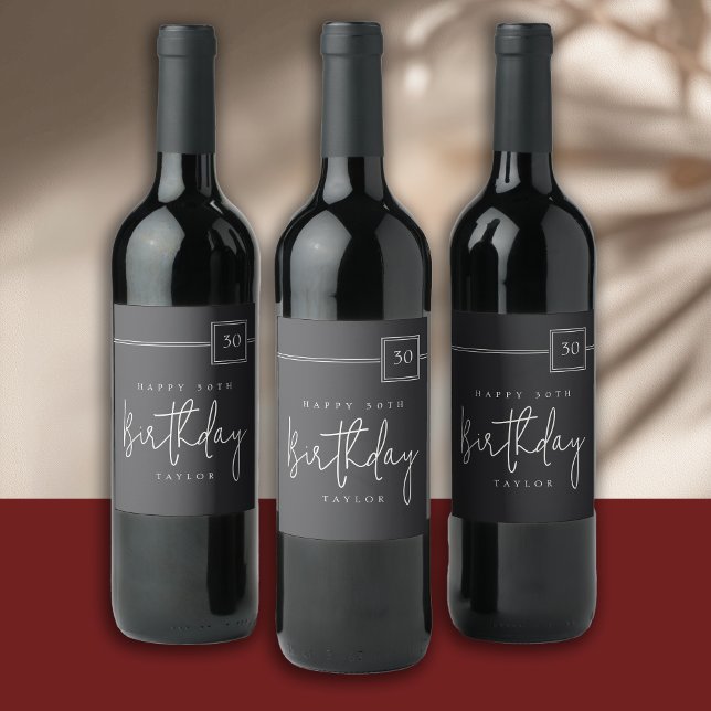 30th Birthday Elegant Minimalist Flat Black Wine Label (Creator Uploaded)