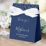 30th Birthday Elegant Silver Confetti Navy Blue Favor Box<br><div class="desc">Thank birthday party guests with these elegant favour boxes,  featuring triangular silver confetti and the words "Thank You!" in silver grey script on a navy blue background. Personalize them with the guest of honour's name in silver grey script,  along with the occasion and date in silver grey copperplate font.</div>