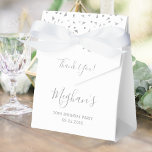 30th Birthday Elegant Silver Confetti White Favor Box<br><div class="desc">Thank birthday party guests with these elegant favour boxes,  featuring triangular silver confetti and the words "Thank You!" in grey script on a white background. Personalize them with the guest of honour's name in grey script,  along with the occasion and date in grey sans serif font.</div>