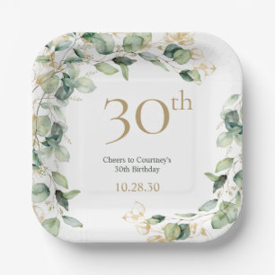 30th Birthday Eucalyptus Paper Plate