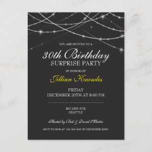 30th Birthday Fab String Lights Fun Invitation Postcard