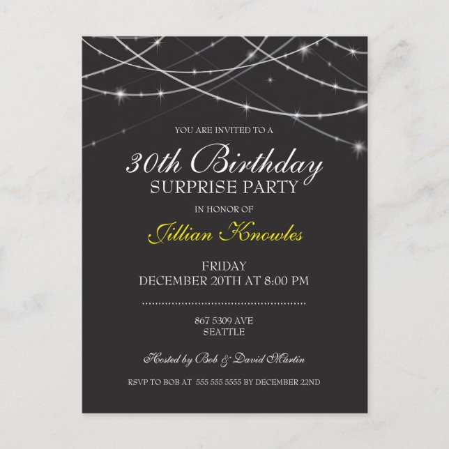 30th Birthday Fab String Lights Fun Invitation Postcard (Front)