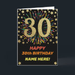 30th Birthday Fireworks Rainbow Gold Fun Card<br><div class="desc">Fun,  cheerful and colourful design birthday card. 
Firework in bright rainbow colours. Faux gold big number on black. 
Get this cheerful card to celebrate your friend or family!</div>