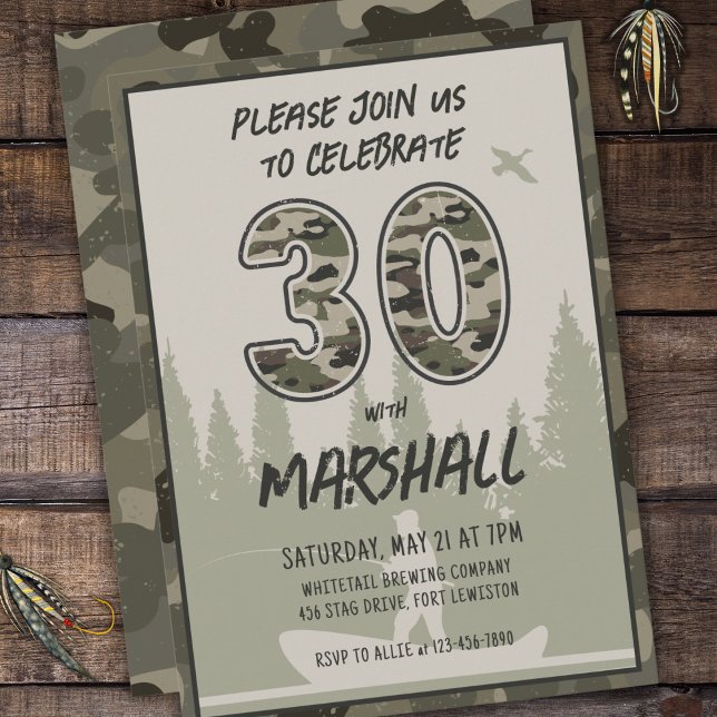30th Birthday Fishing Camouflage Woodland Forest Invitation (Creator Uploaded)