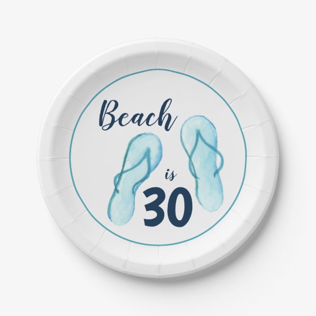 30th Birthday Flip Flops Beach Party Paper Plate (Front)