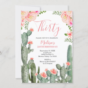 30th Birthday Floral Cactus Succulent Thirty  Invitation