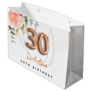 30th birthday floral rose gold eucalyptus birthday large gift bag
