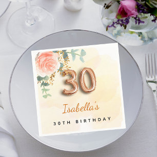 30th birthday floral rose gold eucalyptus monogram napkin