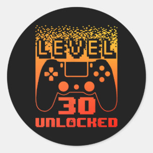 30th Birthday For Men Level 30 Unlocked Gamer 30 Y Classic Round Sticker