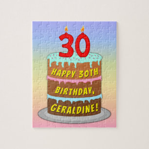 30th Birthday: Fun Cake and Candles + Custom Name Jigsaw Puzzle