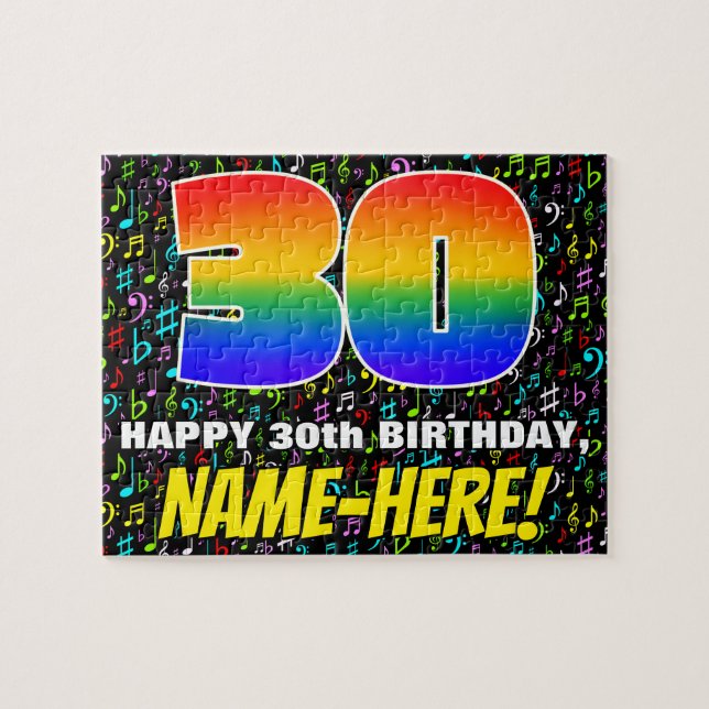 30th Birthday — Fun, Colourful Music Symbols & “30 Jigsaw Puzzle (Horizontal)