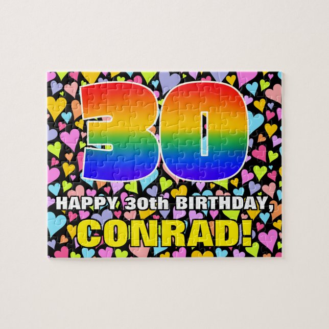 30th Birthday — Fun, Loving Heart Shapes + “30” Jigsaw Puzzle (Horizontal)