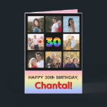 30th Birthday: Fun Rainbow #, Custom Photos   Name Card<br><div class="desc">The front of this upbeat and fun birthday-themed greeting card design features the number “30“ with a vibrant multicolored rainbow spectrum inspired gradient pattern, along with the message “HAPPY 30th BIRTHDAY, ” and a custom recipient name. Surrounding the rainbow-patterned number on the front are some photos that can be personalized,...</div>