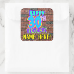 30th Birthday – Fun, Urban Graffiti Inspired Loo Square Sticker
