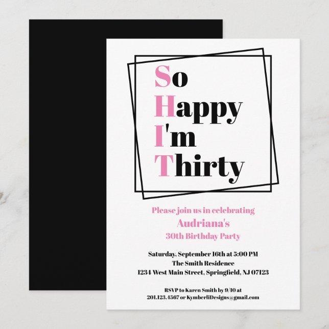 30th Birthday Funny So Happy I'm Thirty Invitation (Front/Back)