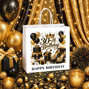 30th Birthday Gift Bag Gold Glitter Sparkle Confet