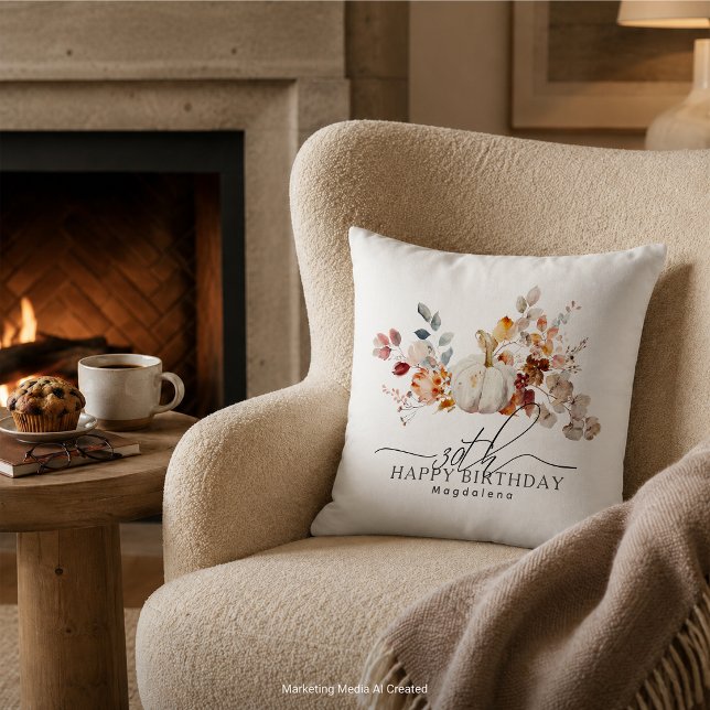 30th Birthday Gift White Pumpkin Fall Custom Throw Pillow (Creator Uploaded)
