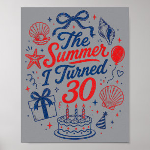 30th Birthday Girl Coastal Bow Seashell Summer Poster