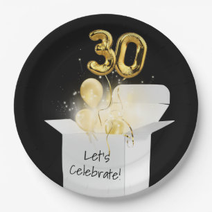 30th Birthday Gold Balloons In White Box     Paper Plate