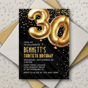 30th Birthday Gold Black Invitation