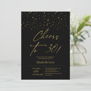 30th Birthday Gold Black Modern Invitation