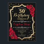 30th Birthday - Gold Black Red Roses Invitation<br><div class="desc">30th birthday celebration invitation.
Elegant black design with faux glitter gold and red roses. Perfect for an elegant birthday party. Can be customized into any age.</div>