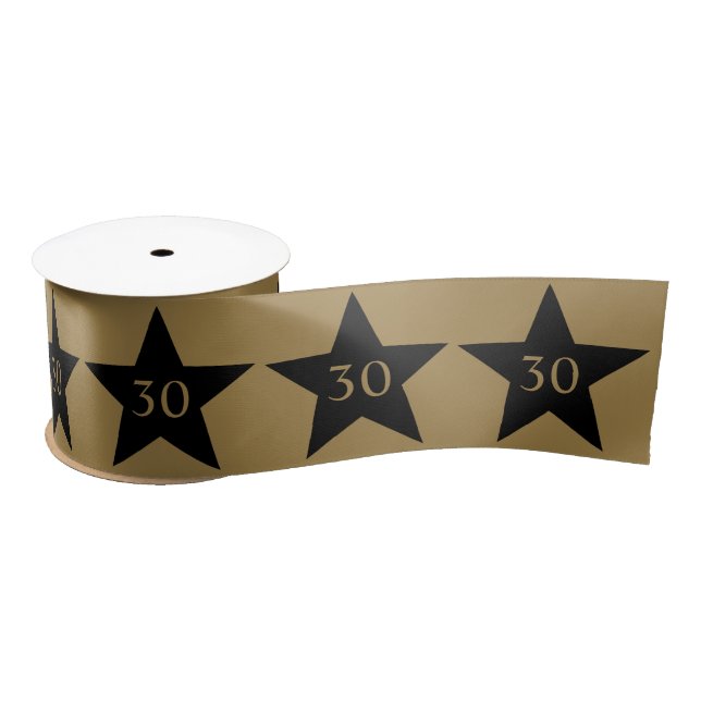 30th Birthday Gold Black Star  Satin Ribbon (Spool)