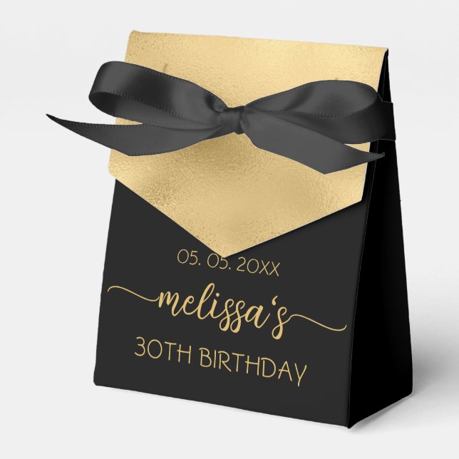 30th Birthday Gold Foil Monogram Name Script  Favor Box (Front Side)