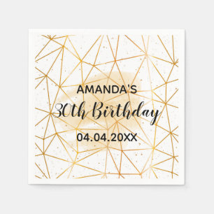 30th birthday gold geometric pattern white napkin