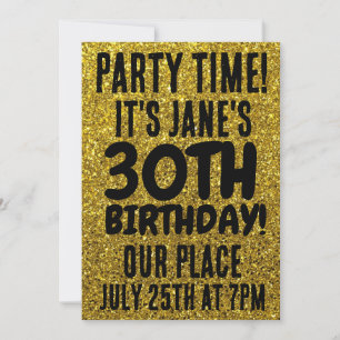 30TH BIRTHDAY GOLD GLITTER CUSTOM INVITATIONS