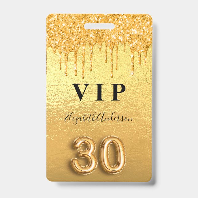 30th birthday gold glitter drips metallic badge (Front)