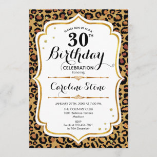 30th Birthday - Gold Leopard Print Invitation