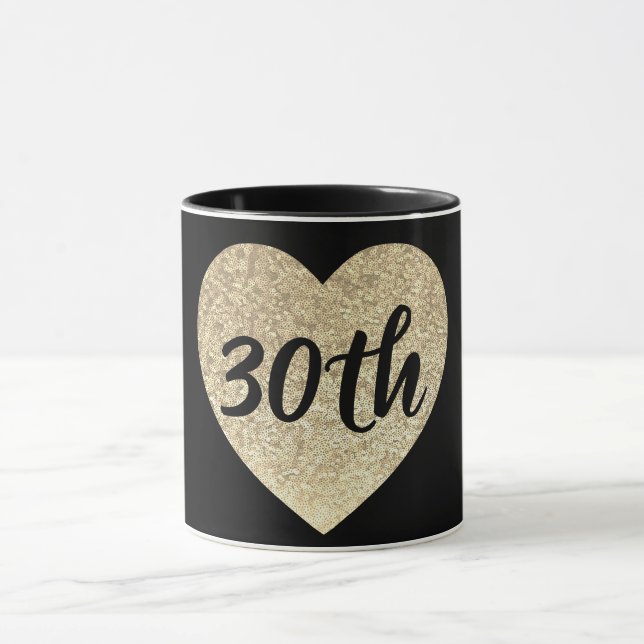 30th birthday gold sequin heart mug (Center)