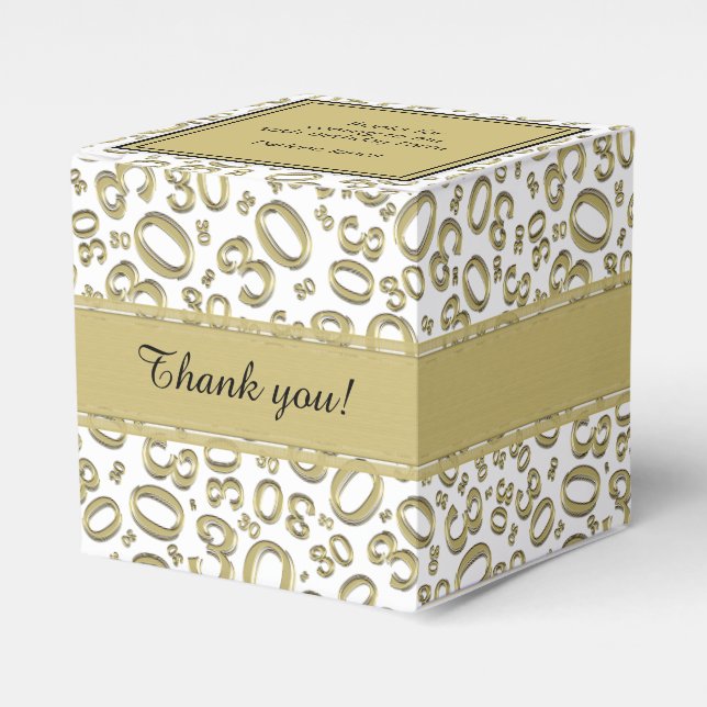 30th Birthday Gold/White Random Number Pattern Favor Box (Front Side)