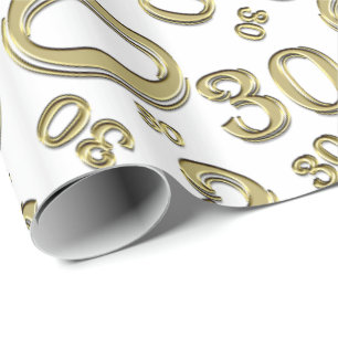 30th Birthday Gold/White Random Number Pattern Wrapping Paper