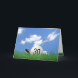 30th birthday golf ball in grass card<br><div class="desc">White golf ball in green grass with golf club and sky background for 30th birthday.</div>
