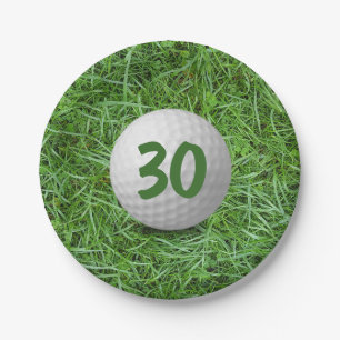 30th Birthday Golf Ball on Grass Paper Plate
