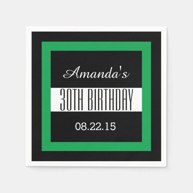 30th Birthday Green and Black Custom V01F2 Napkin (Front)