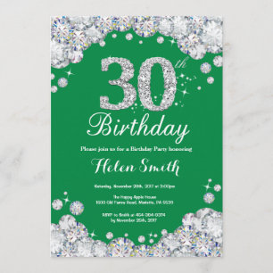 30th Birthday Green and Silver Diamond Invitation