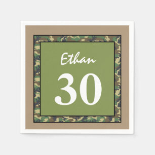 30th Birthday Green and Tan Camo A01D Napkin