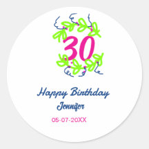 30th birthday green blue wreath name date rustic b