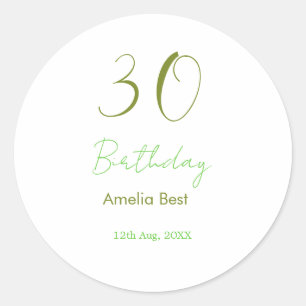 30TH BIRTHDAY GREEN NAME DATE BOLD RETRO PASTEL SI CLASSIC ROUND STICKER