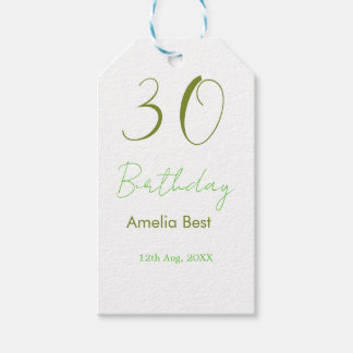 30TH BIRTHDAY GREEN NAME DATE BOLD RETRO PASTEL SI GIFT TAGS