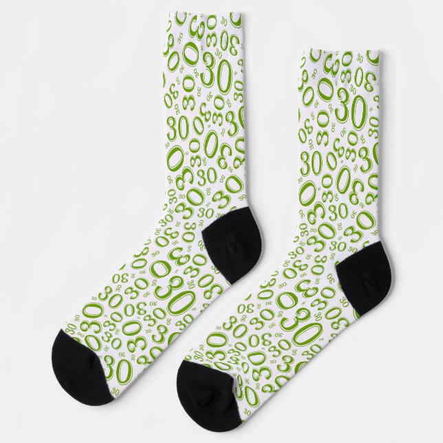 30th Birthday Green Random Number Pattern Socks (Left)