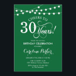 30th Birthday - Green White Invitation<br><div class="desc">30th Birthday Invitation
Simple emerald forest green and white design with fairy string lights and script font. Cheers to 30 years! Can be personalized into any age! Message me if you need further customization.</div>
