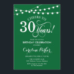 30th Birthday - Green White Invitation<br><div class="desc">30th Birthday Invitation
Simple emerald forest green and white design with fairy string lights and script font. Cheers to 30 years! Can be personalized into any age! Message me if you need further customization.</div>