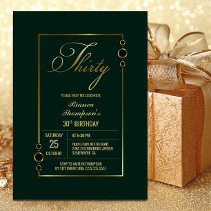 30th Birthday Green with Gold Frame Party Invitation