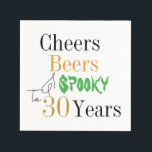 30th Birthday Halloween Cheers Spooky Party Napkin<br><div class="desc">This is a cool and modern, 30th birthday, Halloween party design. It is a simple, minimal design, in classic black and white typography with pops of gold, orange and green. Perfect for a cool and fun, Halloween and beer themed, 30th birthday party. This design is fully customizable, simply use the...</div>